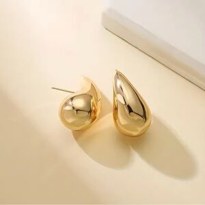 Gold Teardrop Dome Stud Earrings - Sleek Polished, New In Gift Box!